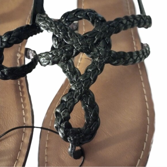 NWT Black Braided Rope Sandals sz 3 Big Girls Wonder Nation - Picture 4 of 5